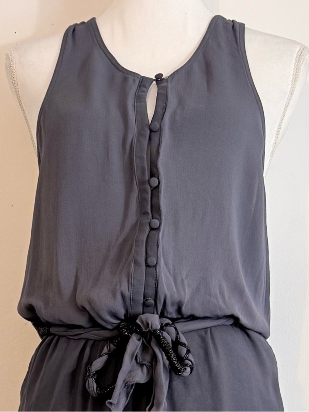 Free People Blue Gray Jumpsuit Sleeveless Button Front Tie Waist Boho Size XS - Picture 4 of 15